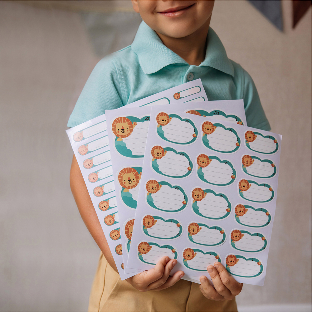 Наклейки для школы Львенок (серый), 56 шт