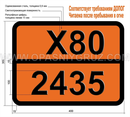 Табличка Опасный груз X80-2435 ЭТИЛФЕНИЛДИХЛОРСИЛАН
