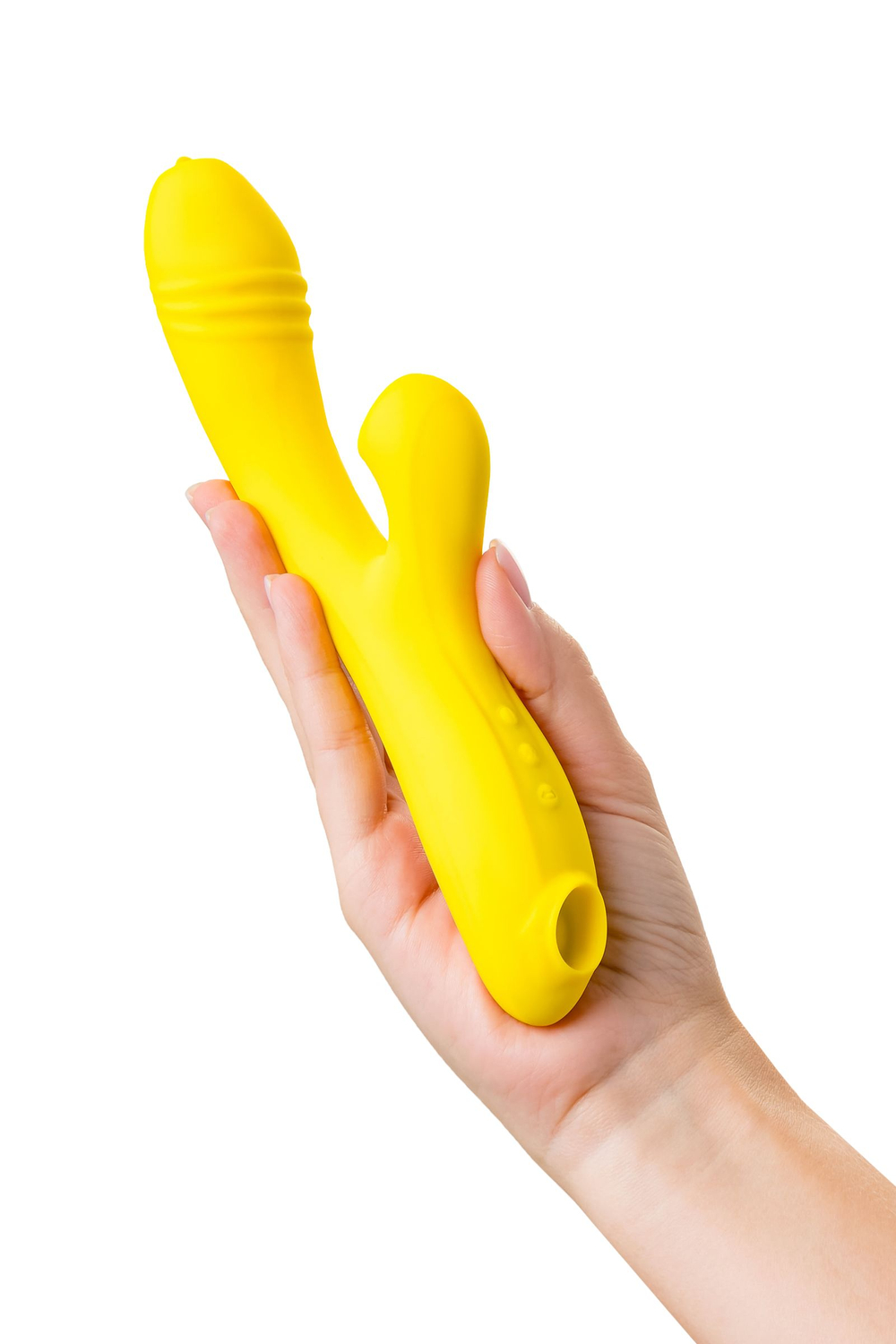 Вакуум-волновой стимулятор Eromantica Mia с вибрацией и язычками, силикон, желтый, 22 см