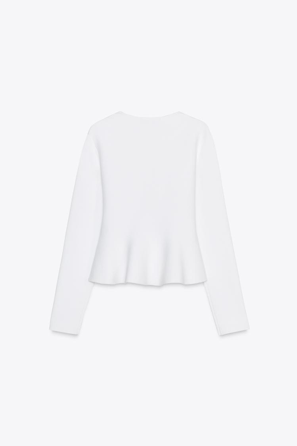 ZARA КАРДИГАН ИЗ ТОНКОГО ТРИКОТАЖА С БАСКОЙ, БЕЛЫЙ