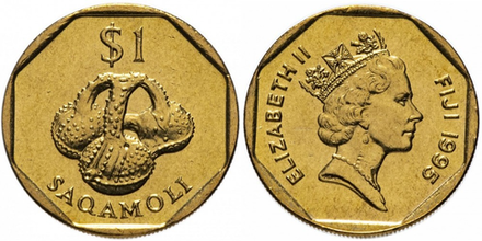 Фиджи 1 доллар, 1995 - 2000 Королева Елизавета II XF