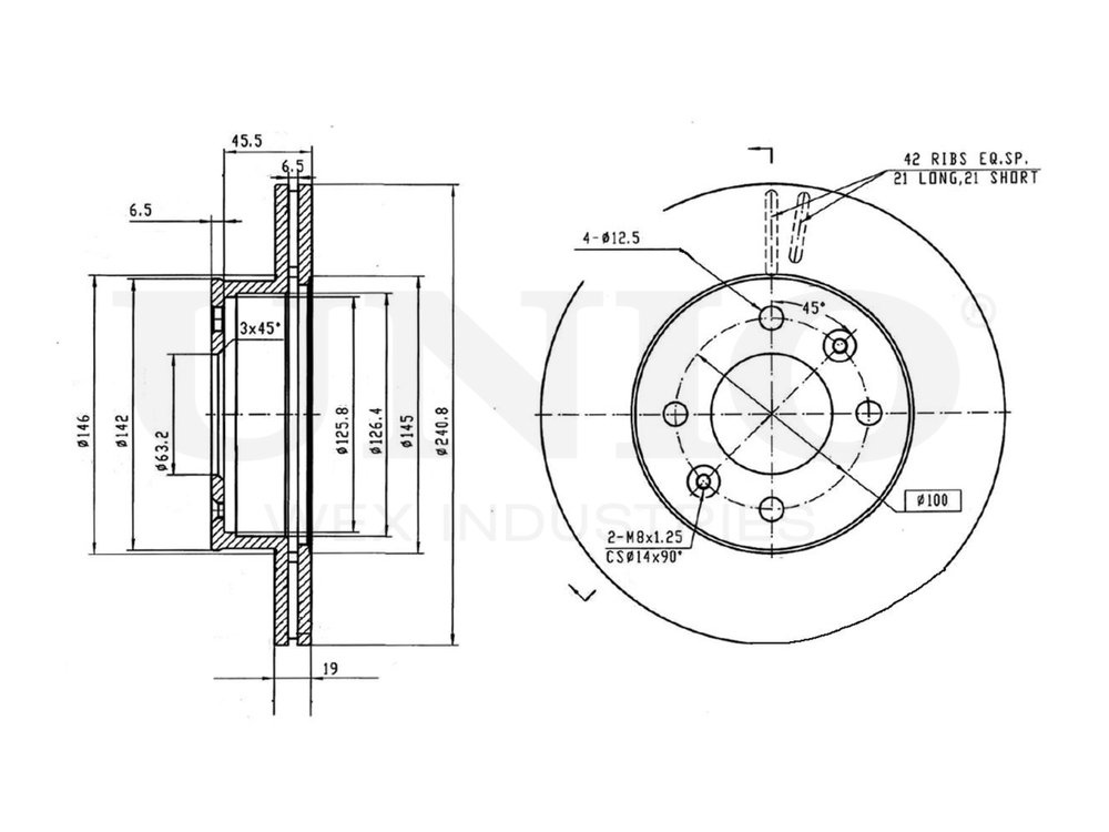 Диск тормозной передний UNIO BRD-20014