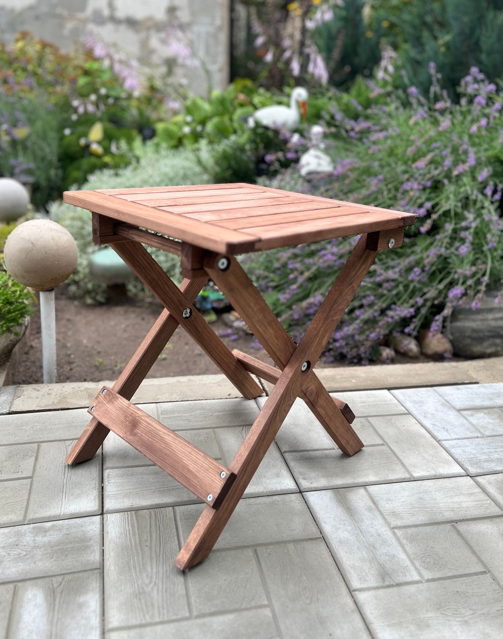 Складной садовый кофейный столик Петра деревянный, складной коричневый бейц