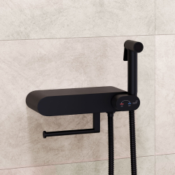 Смеситель с полочкой и держателем туалетной бумаги, с гигиеническим душем - RGW SP-222B, черный