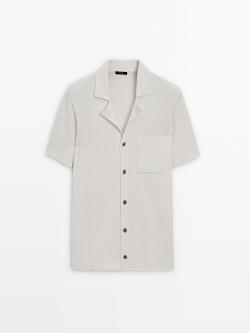 Massimo Dutti Вязаный кардиган с короткими рукавами и пуговицами, натуральный, кремовый