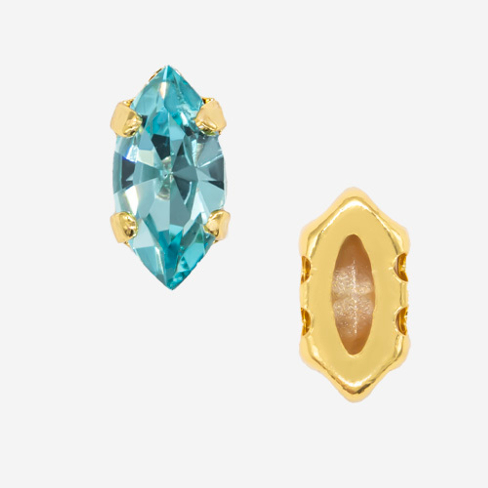 Кристалл Маркиз (Marquise Fancy Stone) в цапах, оттенок "Indicolite", 8*4мм, позолота