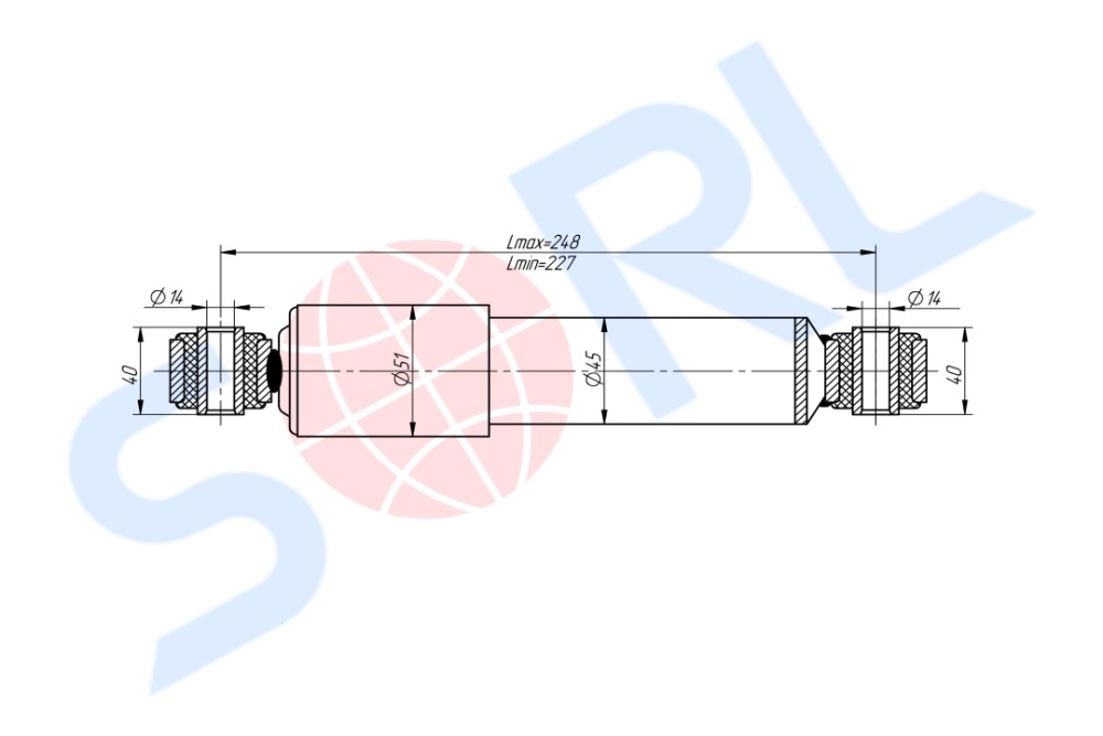 Амортизатор кабины 227/248, O/O, 14x40/14x40 DAF (CB0042) SORL