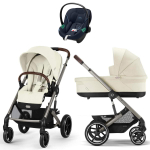 Коляска Cybex Balios S Lux TPE complete Aton S2 Ocean Blue 3 в 1 Seashell Beige с дождевиками