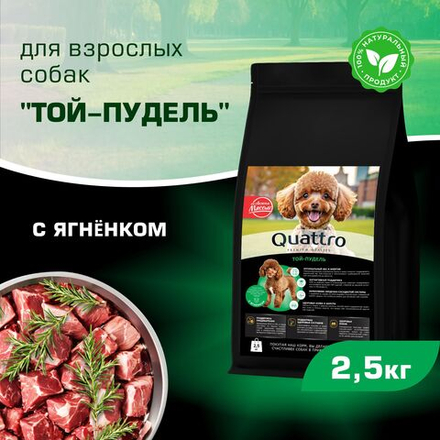 Корм сухой для взрослых собак породы Той-пудель, с ягненком, 2,5 кг, QUATTRO