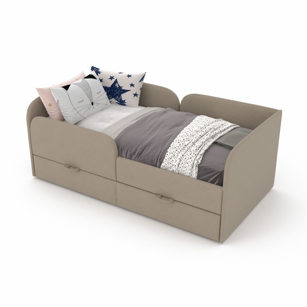 Кровать детская 160х80 см с бортиком и ящиками (капучино Беверли)
