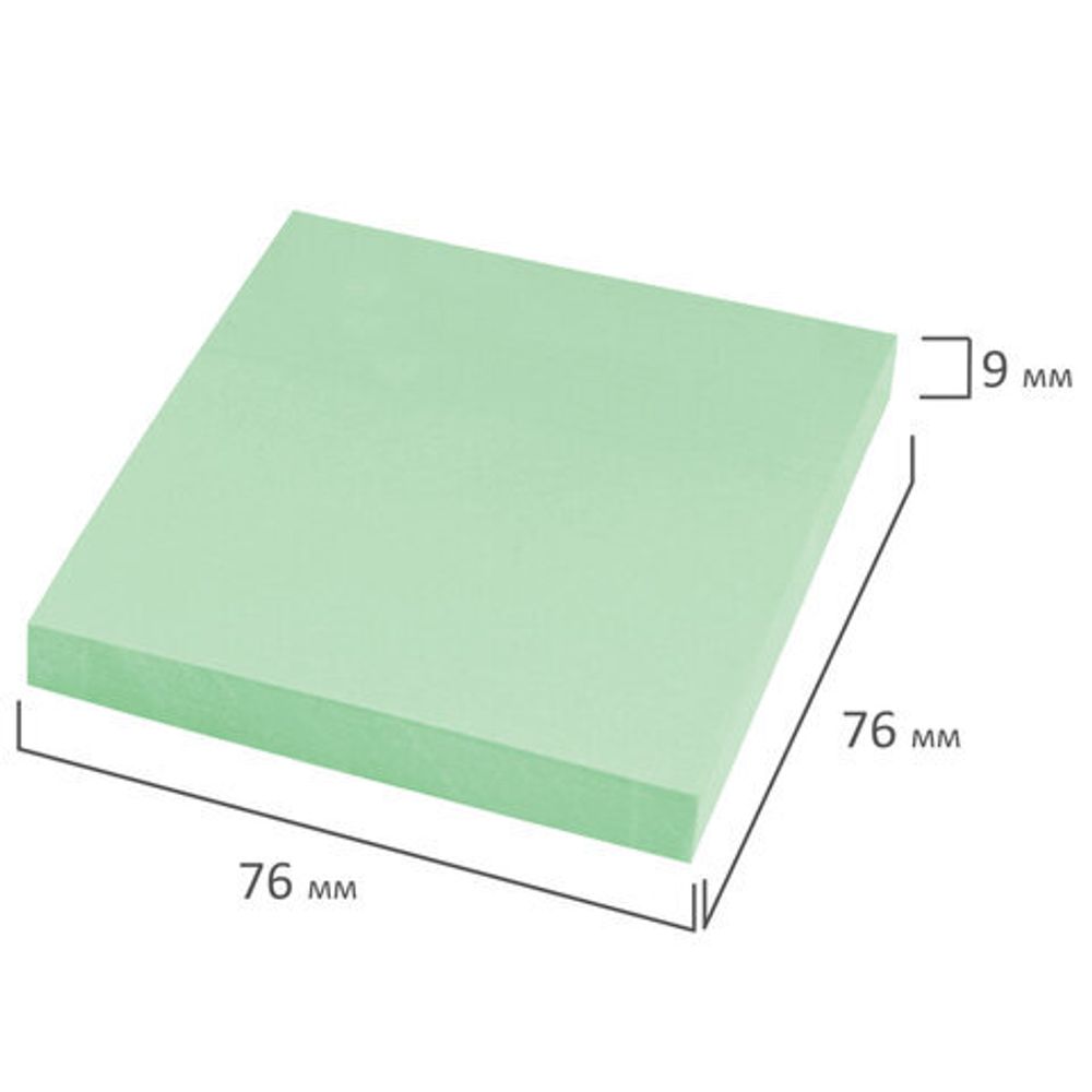 Блок самоклеящийся (стикеры) STAFF STANDARD, ПАСТЕЛЬНЫЙ 76х76 мм, зеленый, 100 листов, 116575