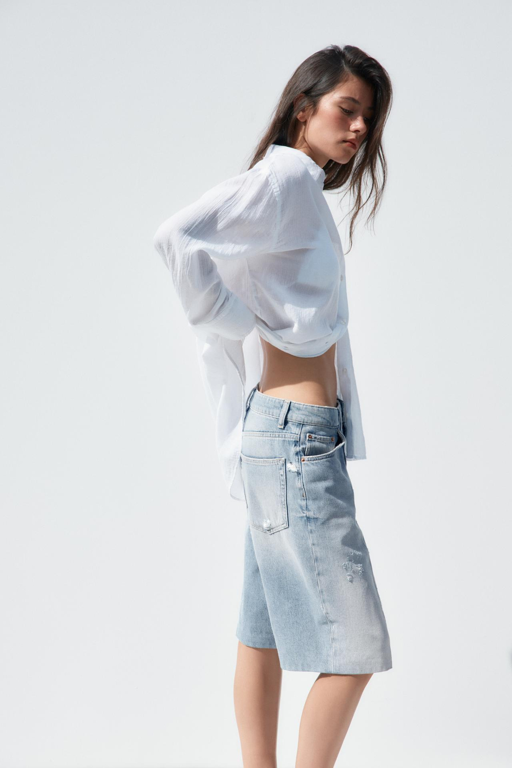 ZARA РУБАШКА ОВЕРСАЙЗ ИЗ ШИФОНА, БЕЛЫЙ