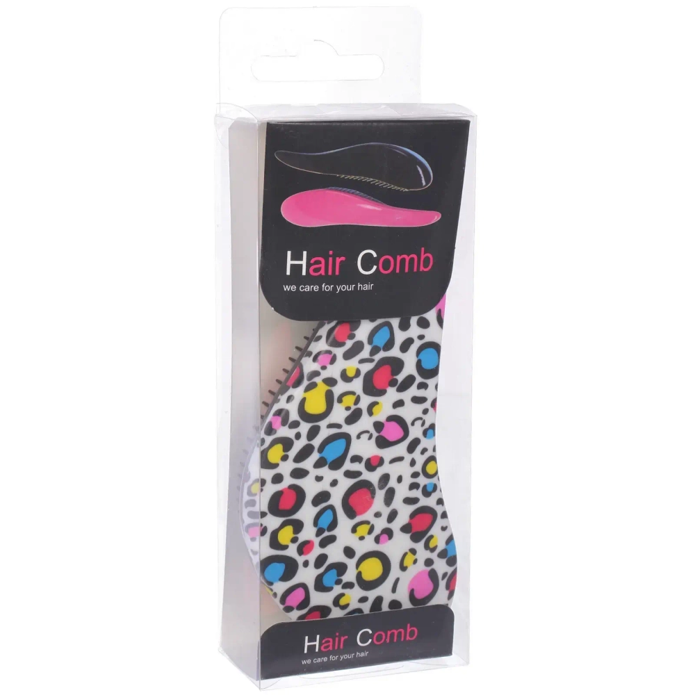 Расческа массажная компактная «Perfection», принт леопард разноцветный, 18.5*8см (коробка PVC)
