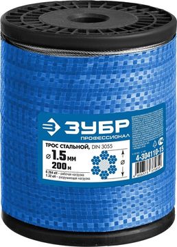 ЗУБР DIN 3055, свивка 6 х 7 + IWS, 1 мм, L 200 м, стальной трос, Профессионал (4-304110-15)