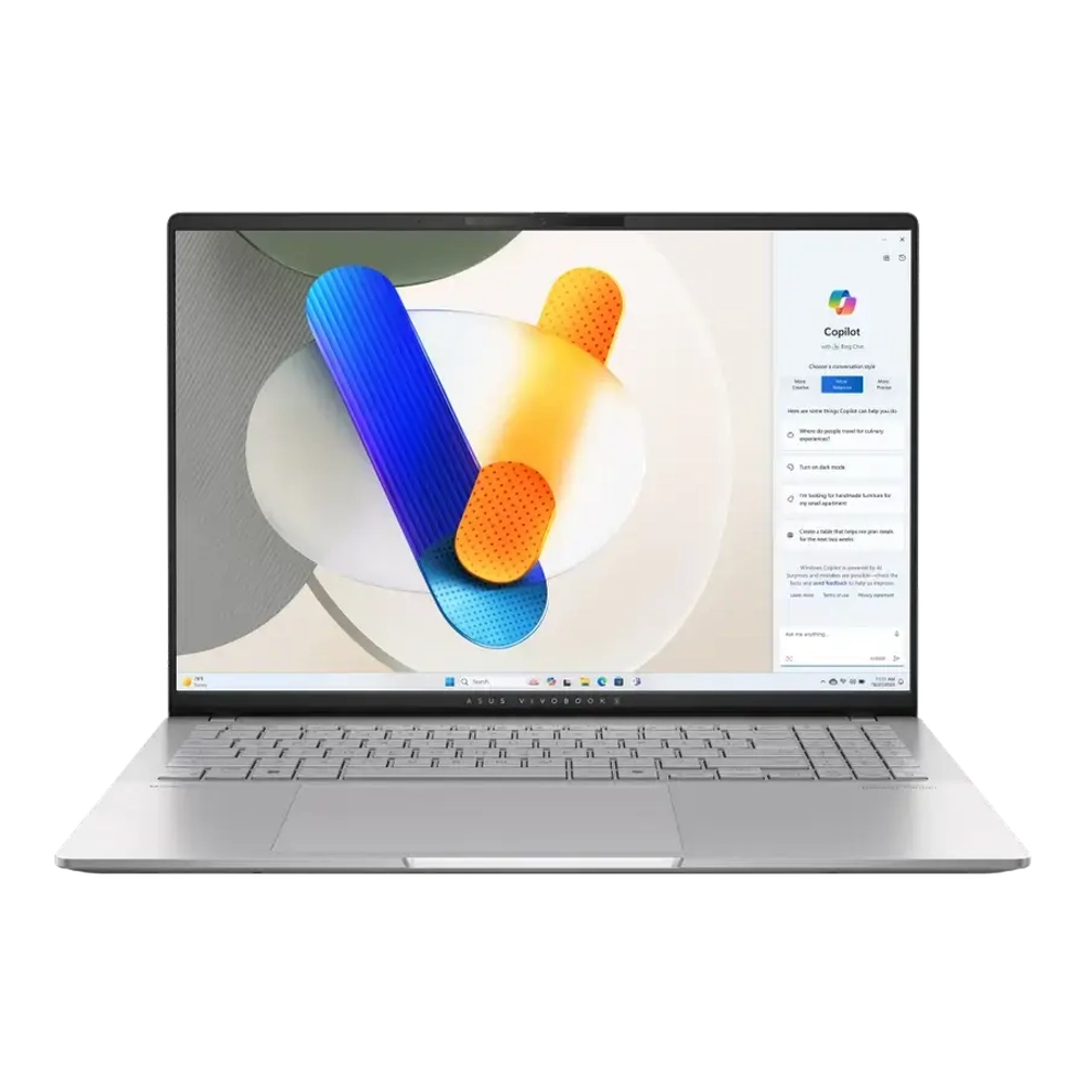 Ноутбук Asus/Vivobook S16 OLED M5606KA-RI111W/1y/Ryzen 5/AI 340/2 GHz/16 Gb/PCIe NVMe SSD/512 Gb/No ODD/Graphics/Radeon/256 Mb/16 ''/2880x1800/Windows 11/Home/64/120Hz refresh rate/VESA CERTIFIED Display HDR True Black 500/silver