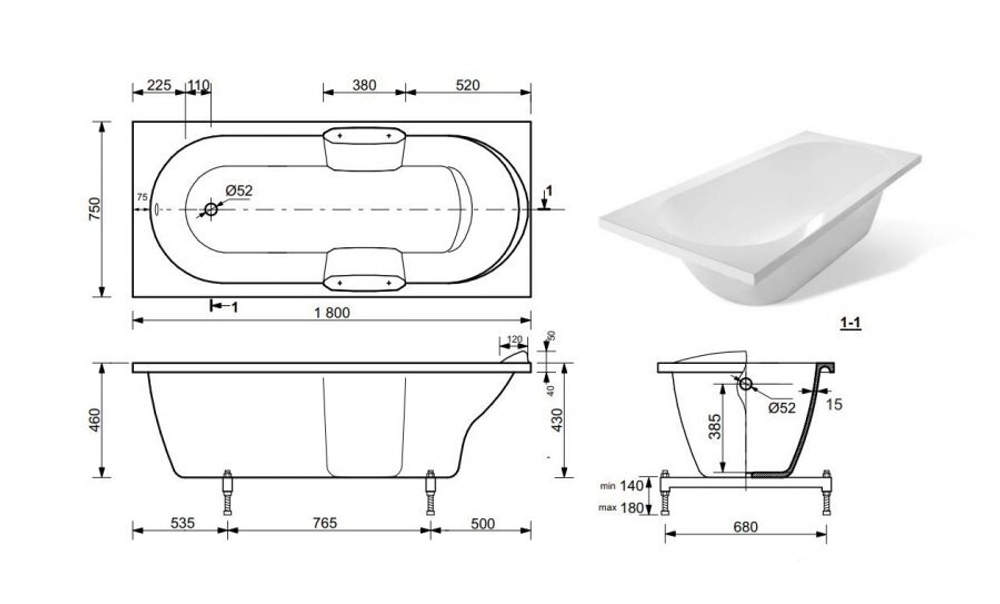 Ванна из литьевого мрамора Эстет Камелия 180х75 белая с ручками, ФР-00001032 + 63989