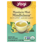 Yogi Tea, мандарин и мята, осознанность, без кофеина, 16 чайных пакетиков, 32 г (1,12 унции)