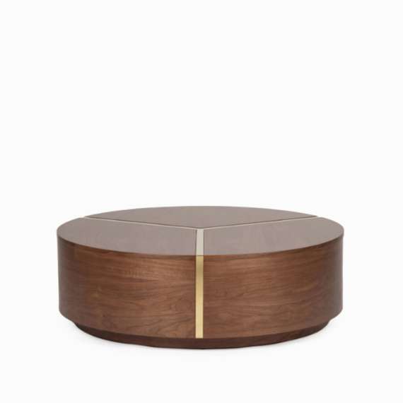 Журнальный стол Glen Ø100х28 см, шпон ореха, латунь