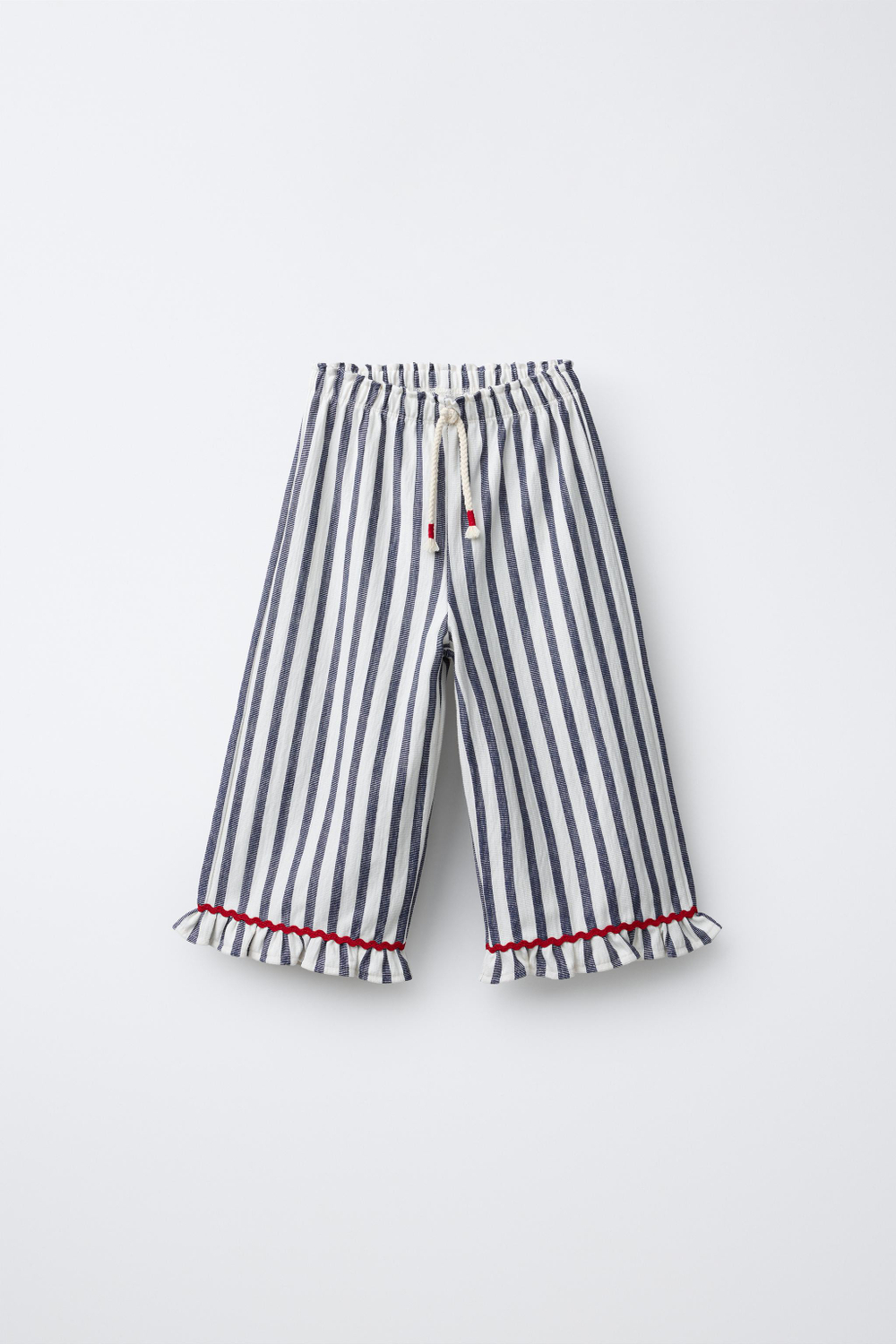 ZARA БРЮКИ В ПОЛОСКУ С ВОЛАНАМИ, МОРСКОЙ СИНИЙ