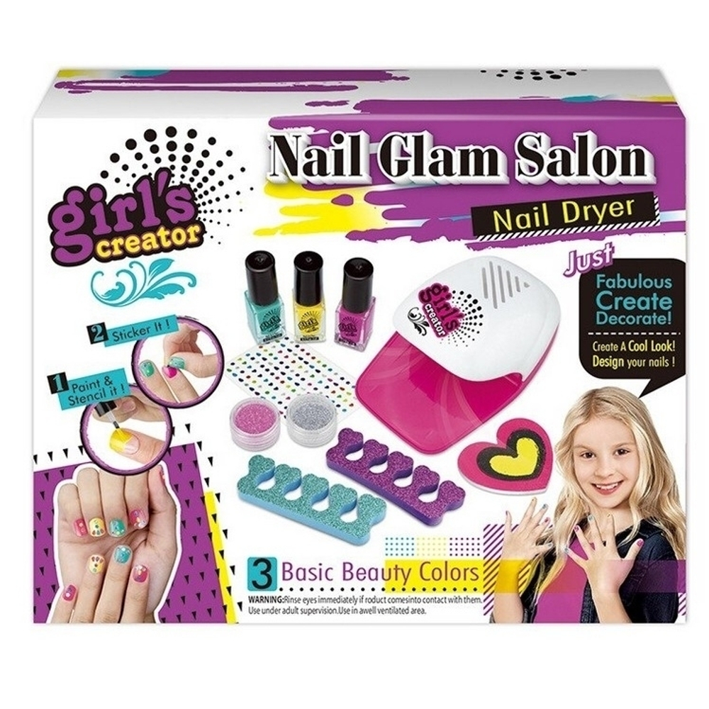 Детский набор косметики для Маникюра с сушкой, "Маникюрный салон - Nail Glam Salon" Nail Dryer, 3 Basic Beauty Colours