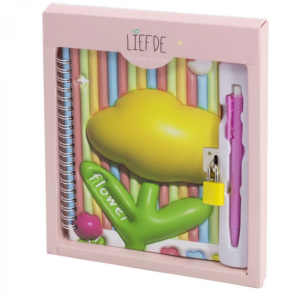 Блокнот в футляре, 18 см * 22 см, гребень, Alingar, мат.ламин, эффект 3D, ручка, замочек, диз. блок, линия, 45 л., &quot;Цветы&quot;, персиковый