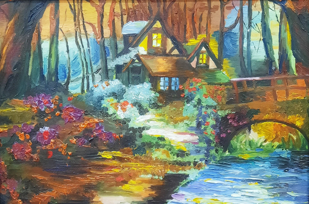 Картина "Кружево водных кругов" 50х60: Ручная уникальная эксклюзивная картина в единственном экземпляре