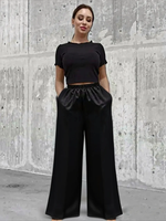 20624 Брюки женские палаццо трикотаж Джерси черный (54)