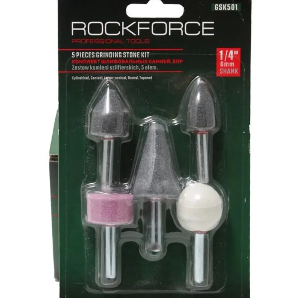 Набор камней абразивных, 5пр.(хвостовик 6мм) RockForce##Rock FORCE RF-GSK501