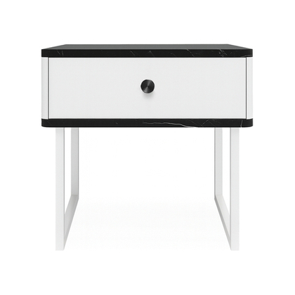 Тумба прикроватная на ножках ROYAL 5301 эко (Мрамор Неро-Белый-р.черная)