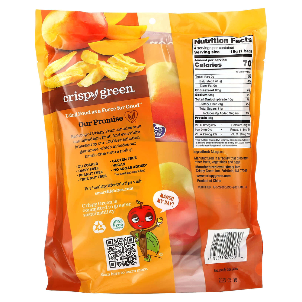 Crispy Green, Crispy Fruit, полностью манго, 4 пакетика по 18 г (0,63 унции)