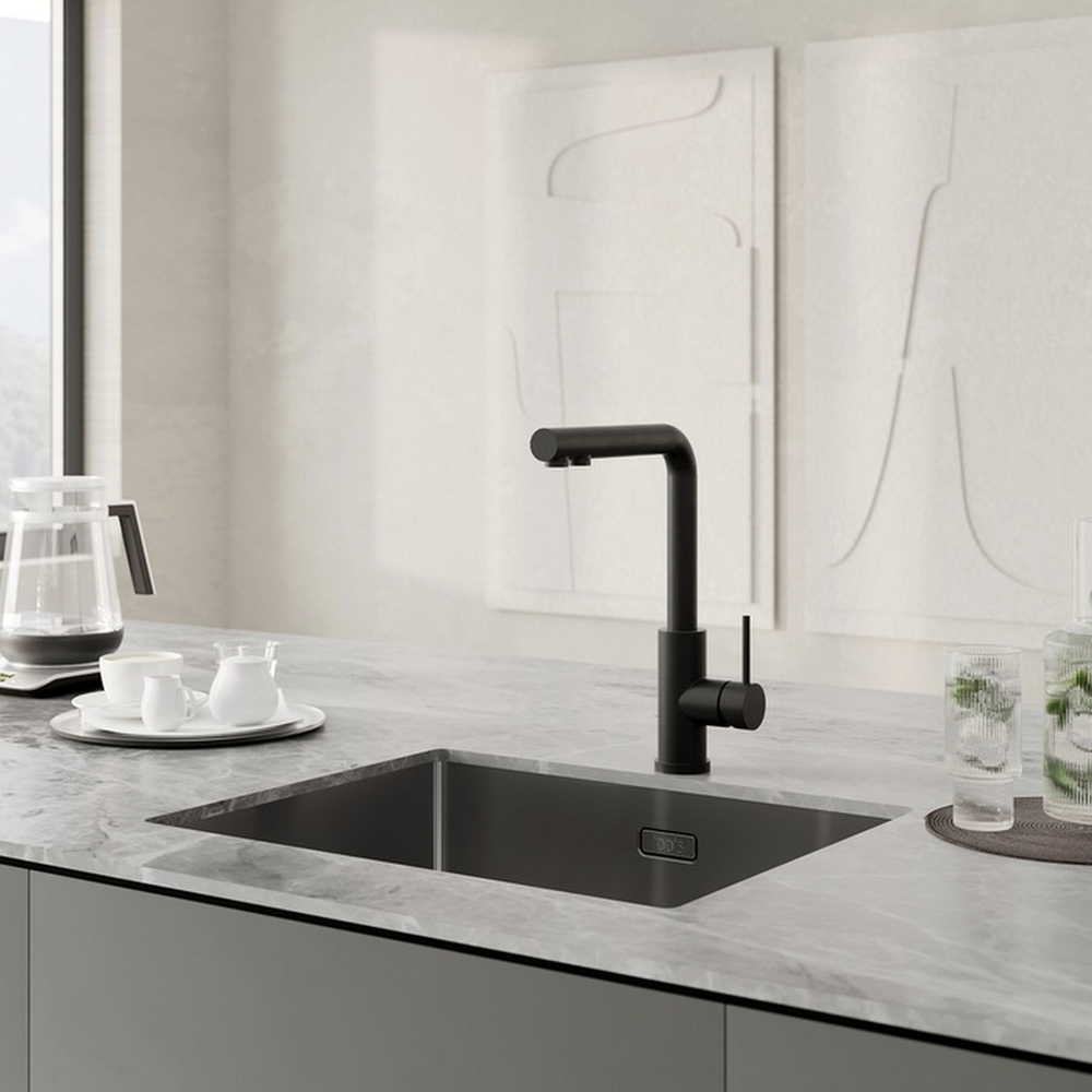 Смеситель для кухни 35к IDDIS RULBLLFi05 "Rule" с вых.для пит.фильтра выс.пов. излив, п/гайку ЧЕРНЫЙ