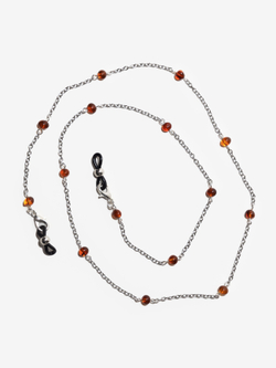 Держатель для очков с цельным янтарем, длина 70 см. Цепочка для очков натуральный камень