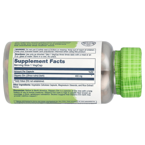 Solaray, True Herbs, красный вяз, пищевая добавка, 400 мг, 100 растительных капсул