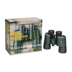 Бинокль Levenhuk New Sherman PRO 12x42 рядом с упаковкой