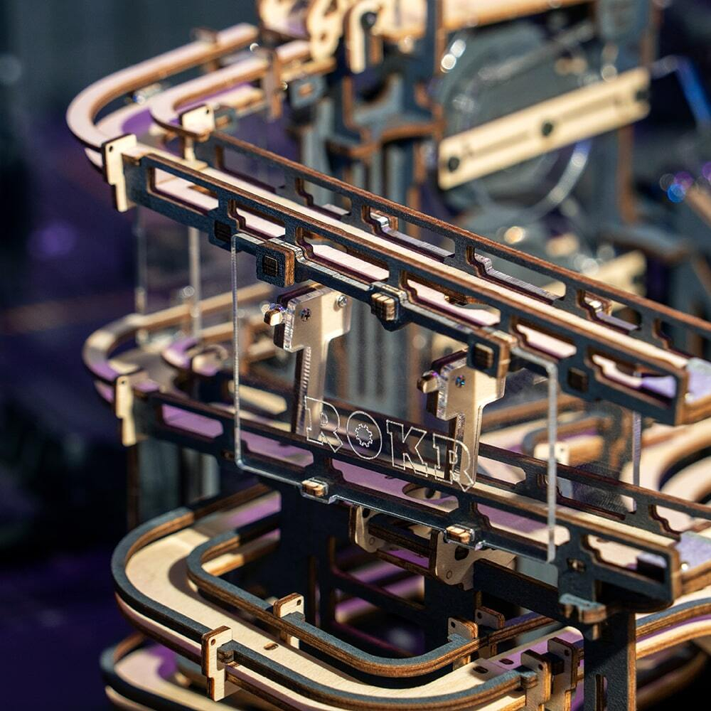 Марбл-трасса ночной город LGA01 от ROKR - Деревянный конструктор, сборная механическая модель, 3D пазл, трасса для шариков