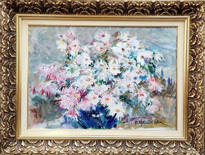 Картина Цветковой В.П. "Хризантемы" холст/масло 66х46