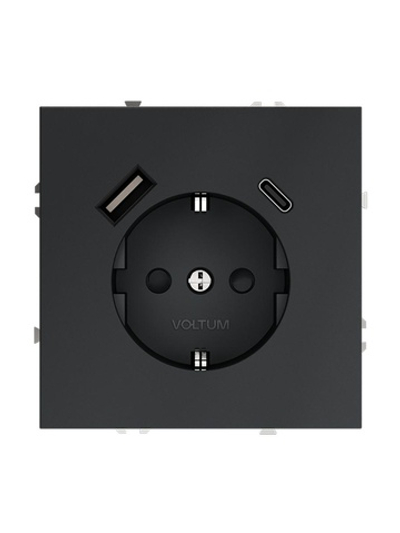 Розетка 1-м СП S70 16А с USB A+С с заземл. защ. шторки механизм графит Voltum VLS040507
