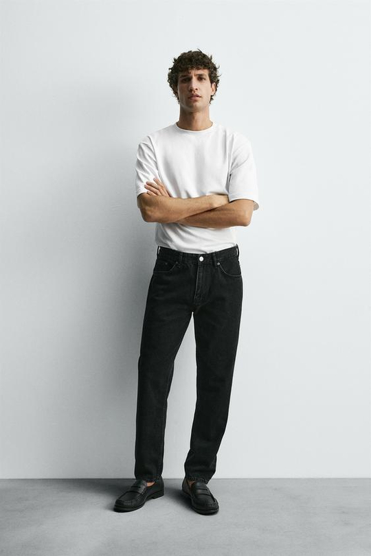 ZARA ДЖИНСЫ ЗАУЖЕННОГО КНИЗУ КРОЯ, ЧЕРНЫЙ