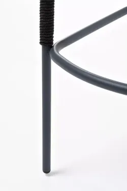 "Марсель" стул барный плетеный из роупа, каркас из стали серый (RAL7022) муар, роуп темно-серый круглый, ткань темно-серая 027