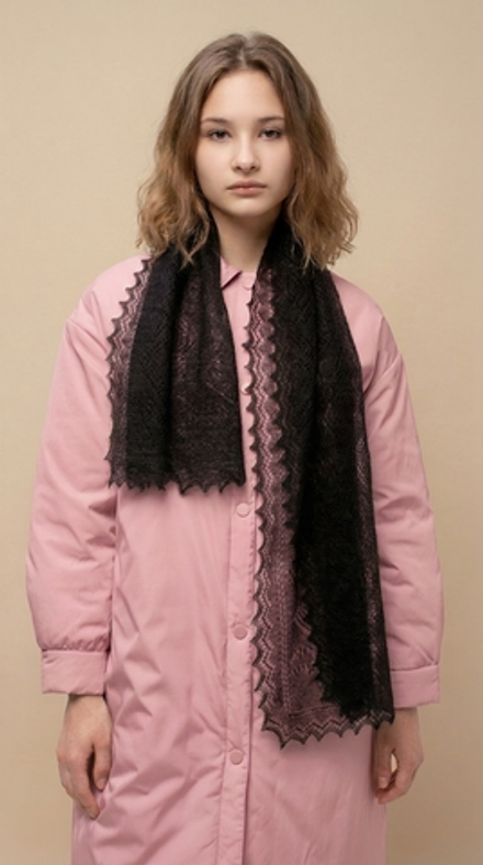 Оренбургский пуховый палантин с шелком АШ12040-07 черный