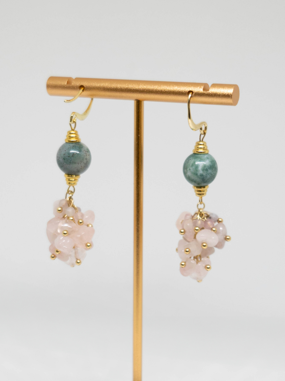Серьги с розовым кварцем и индийской яшмой