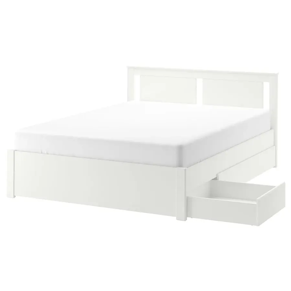 Каркас кровати с 2 ящиками для хранения - IKEA SONGESAND/LÖNSET/LONSET, 200х160 см, белый, СОНГЕСАНД/ЛОНСЕТ ИКЕА