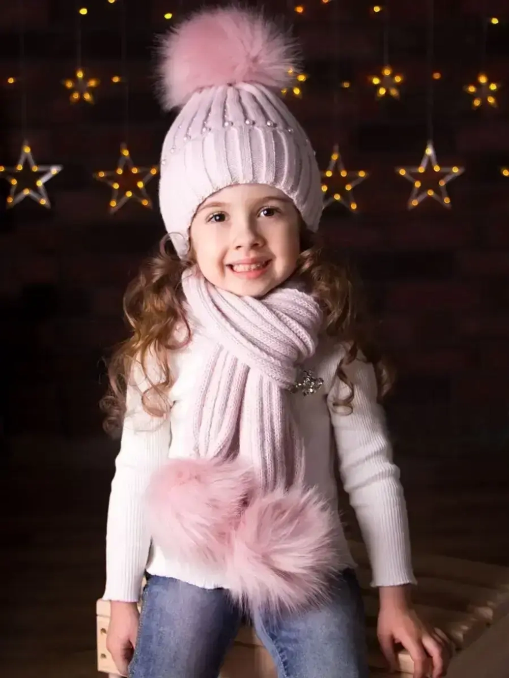 Шапка для девочки зимняя вязаная и шарф