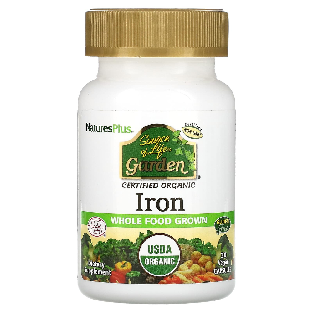 NaturesPlus, Source of Life Garden, железо, 30 веганских капсул (18 мг на капсулу)