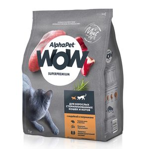 Сухой корм AlphaPet WOW Superpremium для взрослых стерилизованных кошек и котов с индейкой и потрошками