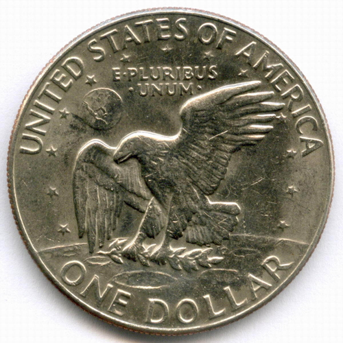 1 доллар 1977 год (D). США. Эйзенхауэр. Медь с медно-никелевым покрытием, диаметр 38.1 мм. XF-AU