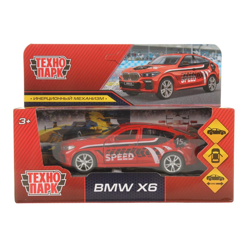Модель ин. мет. "BMW X6 спорт" 12см, двери, багаж, красный, в коробка (Технопарк)