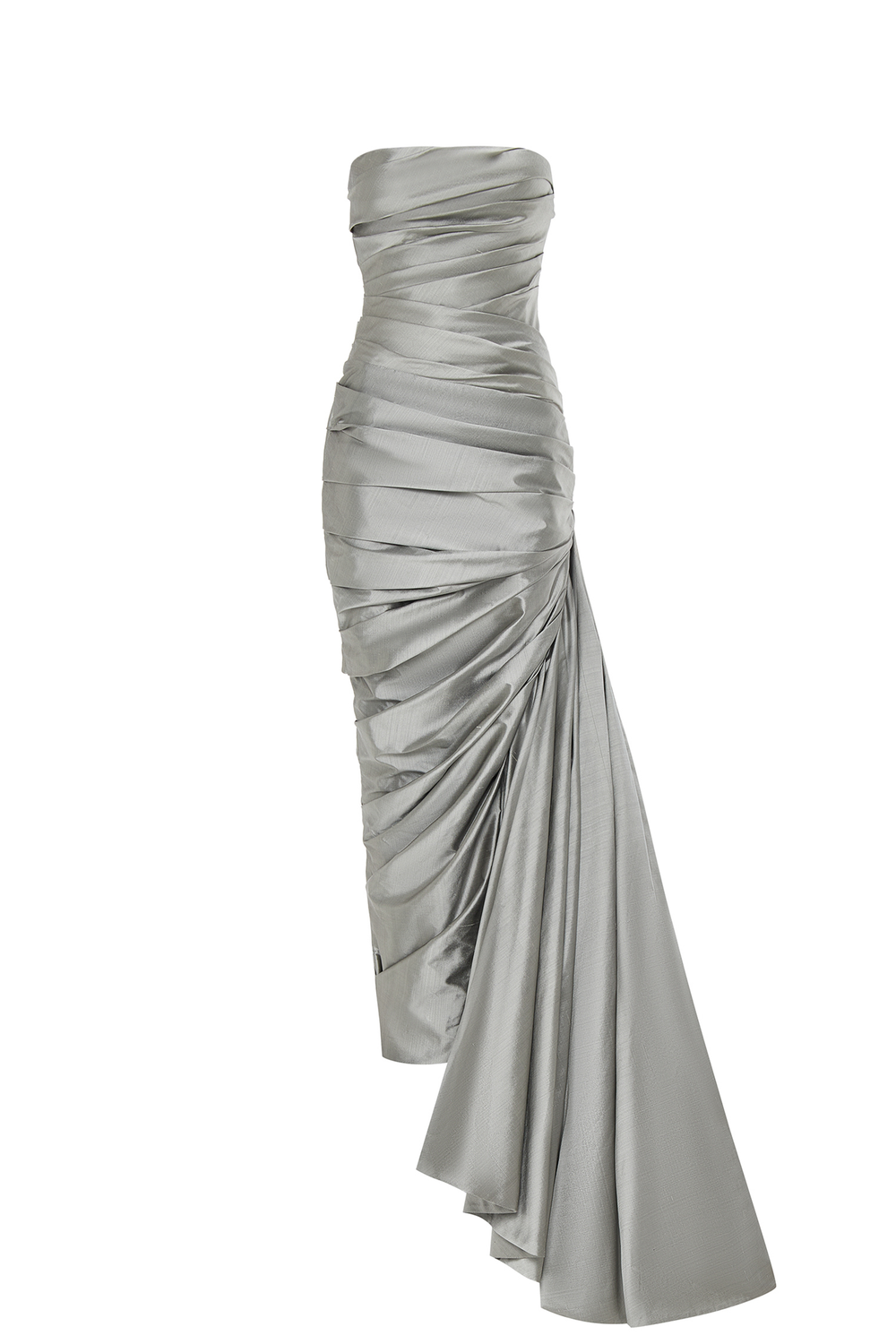 Платье макси корсетное драпированное из шёлка с боковым шлейфом