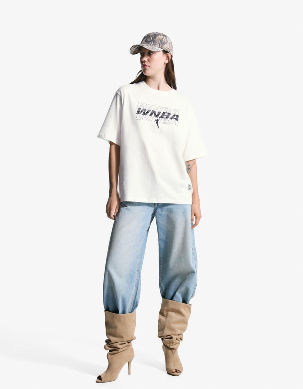 BERSHKA Футболка с коротким рукавом WNBA, белый