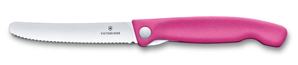 Фото нож для овощей VICTORINOX SwissClassic складной лезвие из нержавеющей стали 11 см с волнистой кромкой розовая рукоять из полипропилена в картонном блистере с гарантией